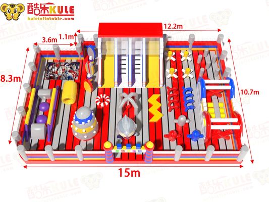 আল্ট্রাম্যান থিম পার্ক স্লাইড বাধা সঙ্গে inflatable জাম্পিং কাসল