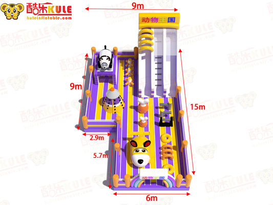 প্রাণী থিম পার্ক খেলার মাঠ দুটি স্লাইড সঙ্গে inflatable ঝাঁপ দেয়াল