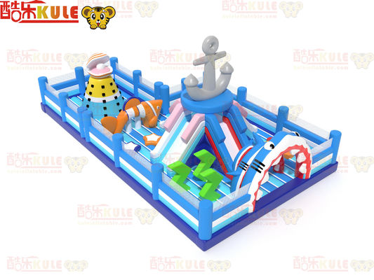 নীল সমুদ্র থিম হাঙ্গর ক্লাইম্বিং স্লাইড সহ inflatable bouncy খেলার মাঠ