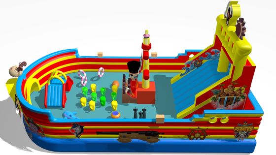 জলদস্যু জাহাজ বড় inflatable স্লাইড Bouncer নীল লাল হলুদ রঙ
