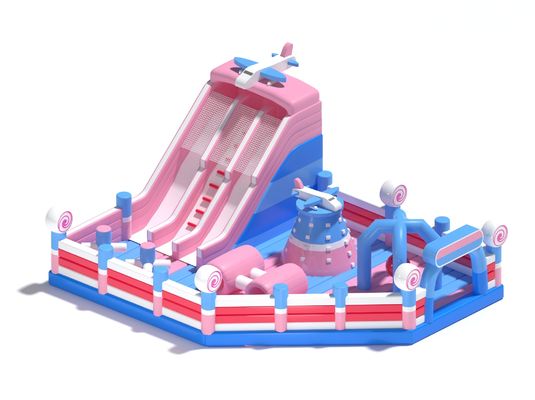 বাচ্চাদের জন্য inflatable ছোট bouncy কাসল গোলাপী নীল স্লাইড সঙ্গে