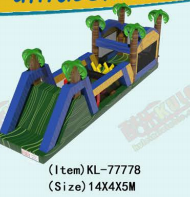 গ্রীষ্মমন্ডলীয় ইনফ্ল্যাটেবল খেলার মাঠঃ একটি মজার বাধা ট্র্যাক জঙ্গল পাম ট্রি - থিমযুক্ত