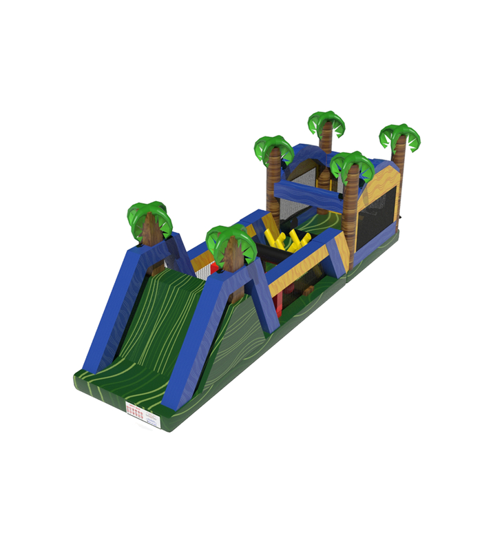 গ্রীষ্মমন্ডলীয় ইনফ্ল্যাটেবল খেলার মাঠঃ একটি মজার বাধা ট্র্যাক জঙ্গল পাম ট্রি - থিমযুক্ত